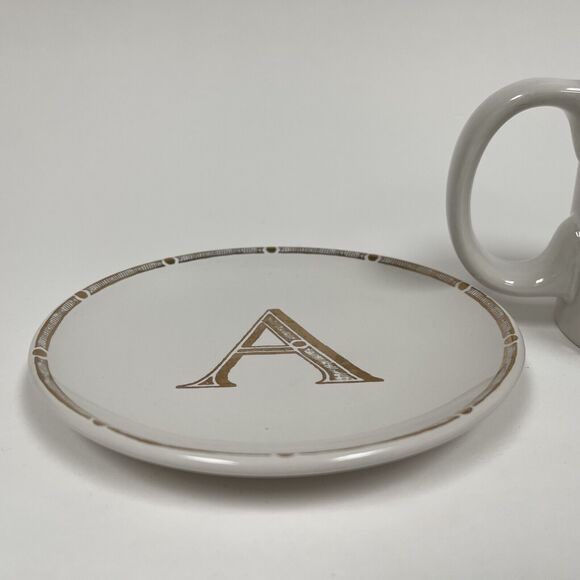 Signature Housewares Incorporated Vintage 2015 White Gold Cup Saucer "A" Initial - Picture 3 of 12